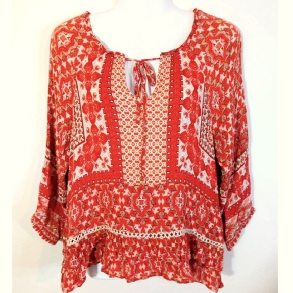 Blue Rain Tops - Blue Rain Women Sz M Red Peasant Top Blouse Boho Ruffle